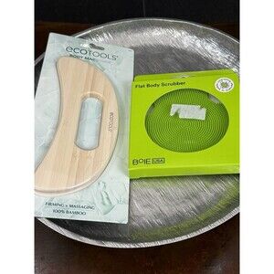 EcoTools Wooden Body Massager & USA Ultimate Flat Body Scrubbers Green Silicone